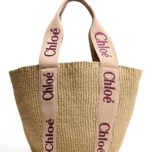 Chloe Tan Tote Bag with Woven Design